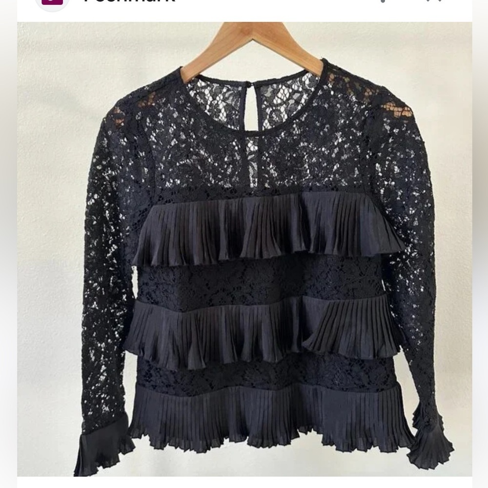 J. Crew Black Lace Ruffle Blouse